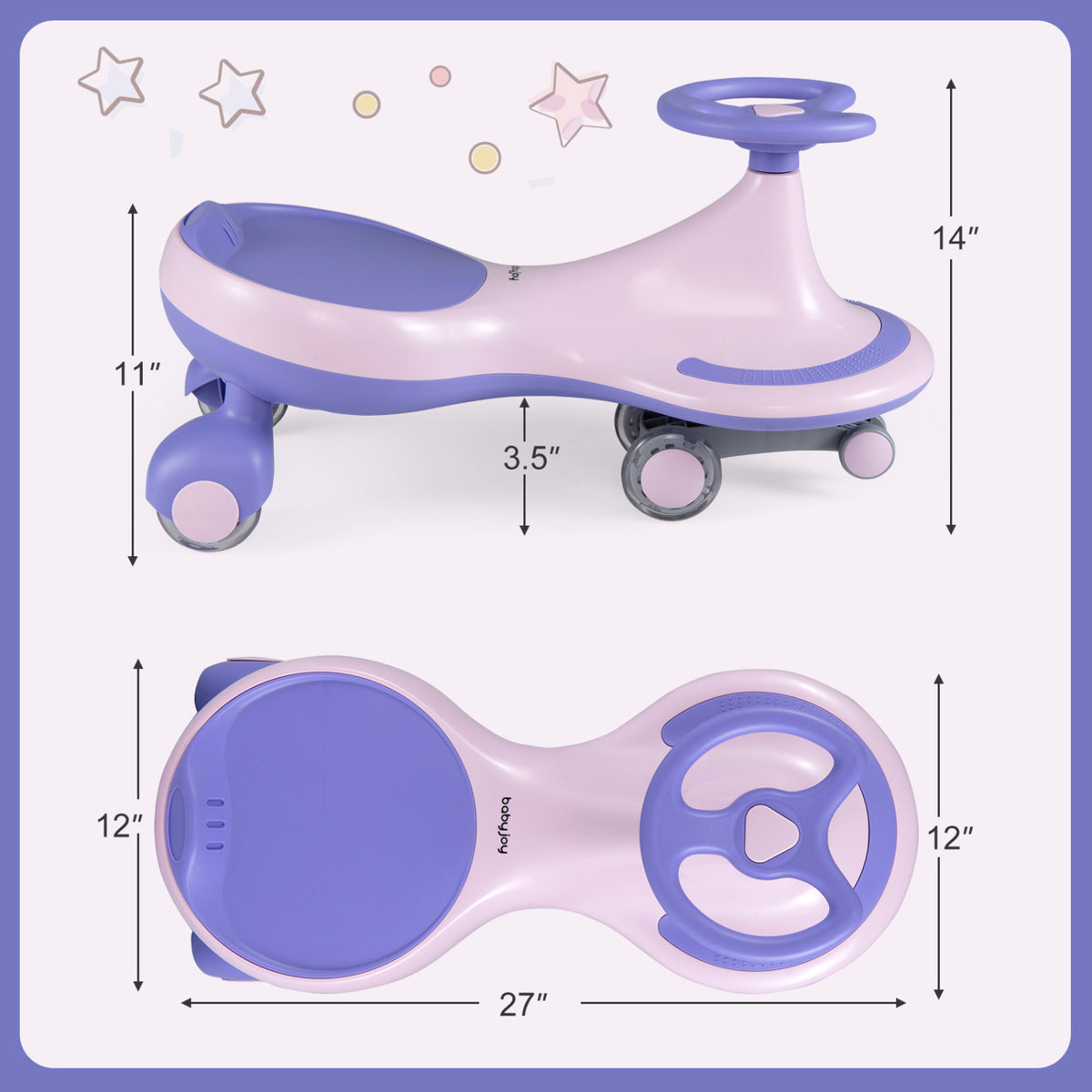Wiggle Car Ride-on Toy with Flashing Wheels-Purple