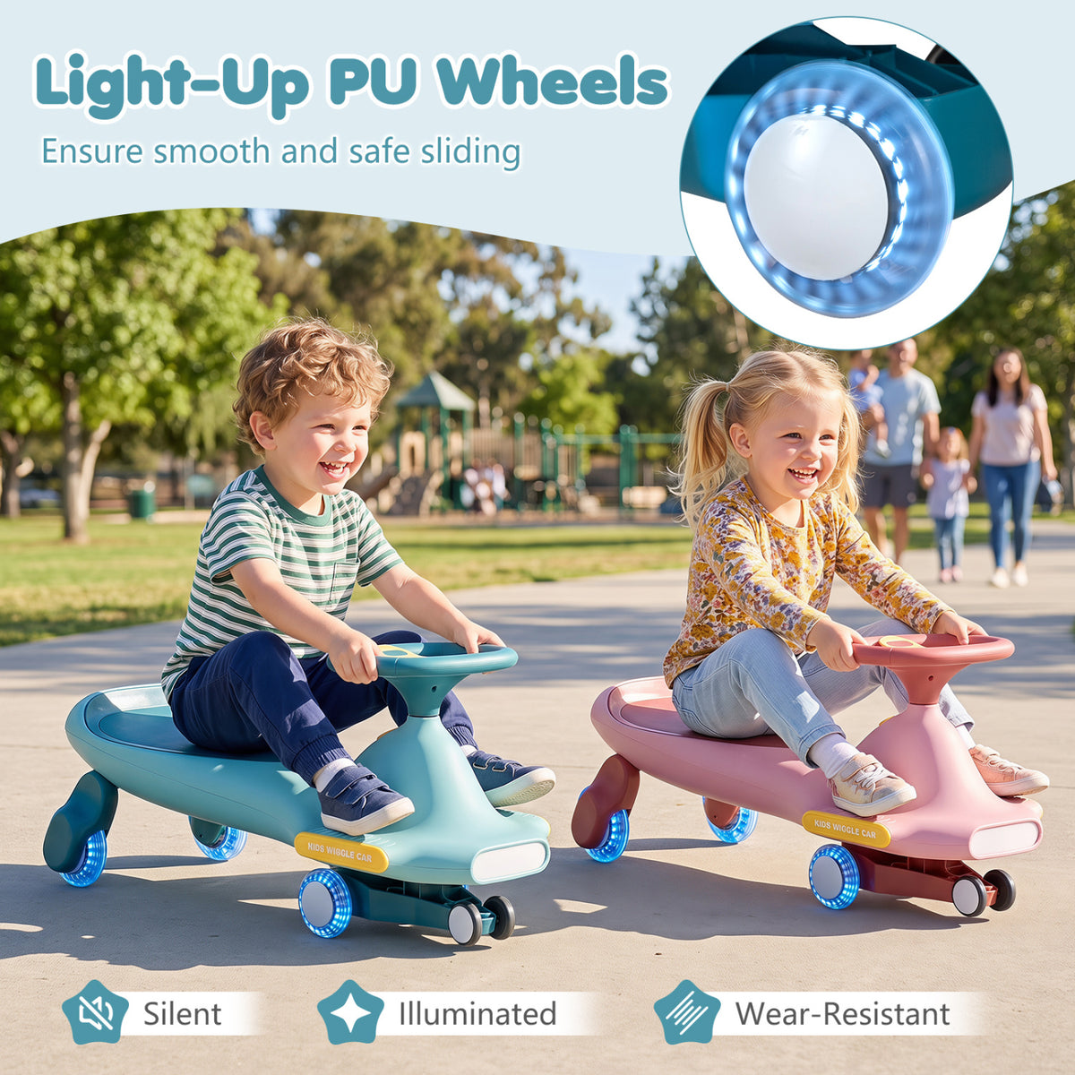 Wiggle Car for Kids with LED Flashing Wheels for Indoor Outdoor Play-Blue