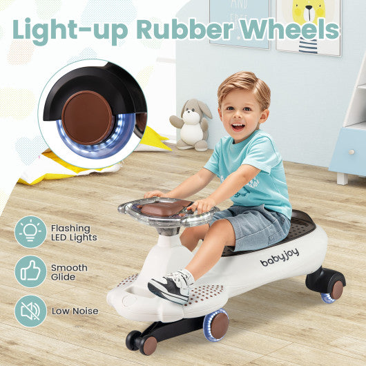 Wiggle Car with Hauling Rope Ride on Toy with Under-Seat Storage-Beige