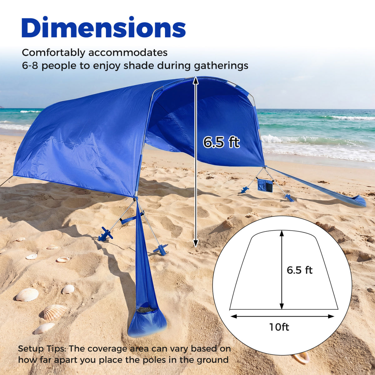 Wind Powered Beach Tent Portable Sun Shelter Canopy for Picnic-Navy