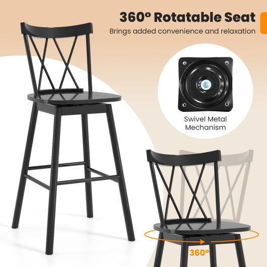 Set of 2 Windsor Bar Stool with Ergonomic Backrest and Footrests-29 inches