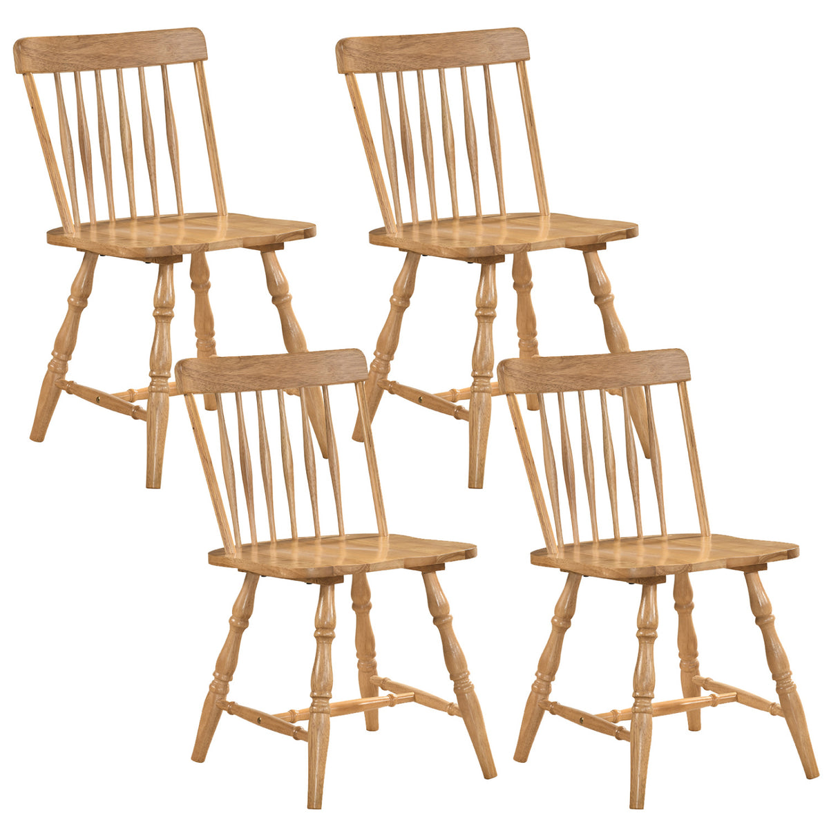 Windsor Dining Chairs Set of 4 with Curved Spindle Back-Natural