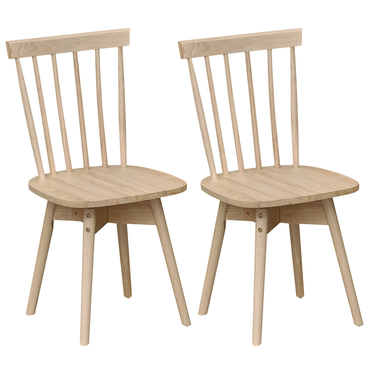 Windsor Dining Chairs Set of 2 Mid Century Rubber Wood Kitchen Chairs with Swivel Seat-Natural