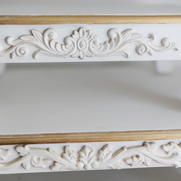 Antique Inspired Ornate White Wood Risers, Set of Two