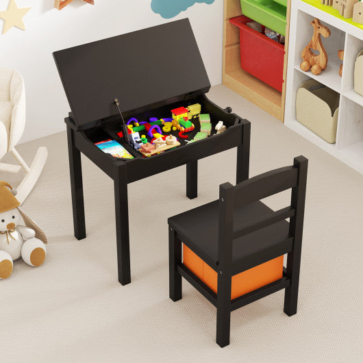 Wood Activity Kids Table and Chair Set with Storage Space-Dark Brown