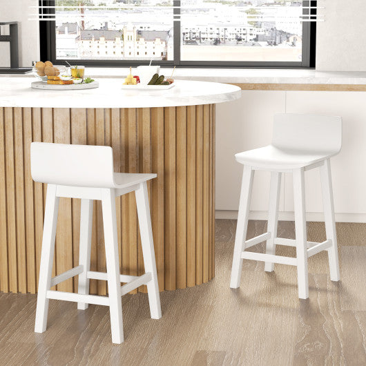 Wood Bar Stools Set of 2 with Solid Back and Seat-White