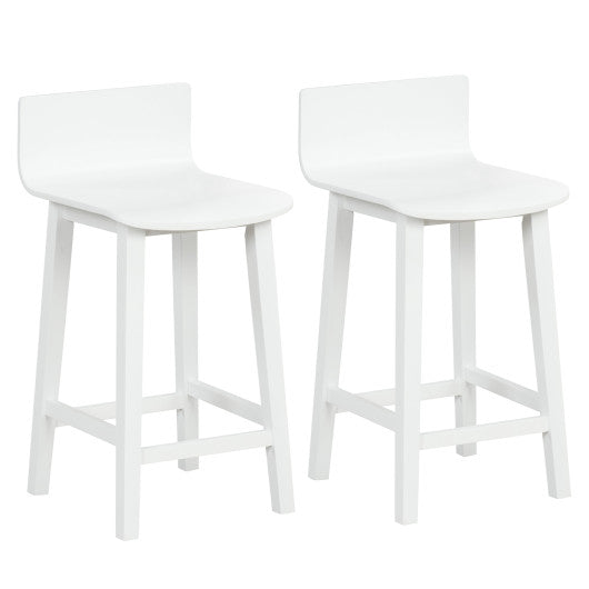 Wood Bar Stools Set of 2 with Solid Back and Seat-White