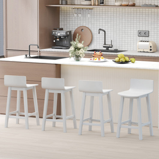Wood Bar Stools Set of 2 with Solid Back and Seat-White