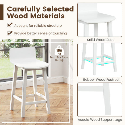 Wood Bar Stools Set of 2 with Solid Back and Seat-White