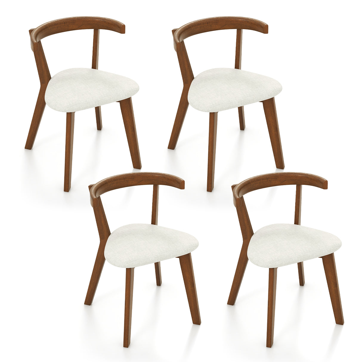 Wood Dining Chair Set of 2 with Padded Seat and Curved Back-Walnut