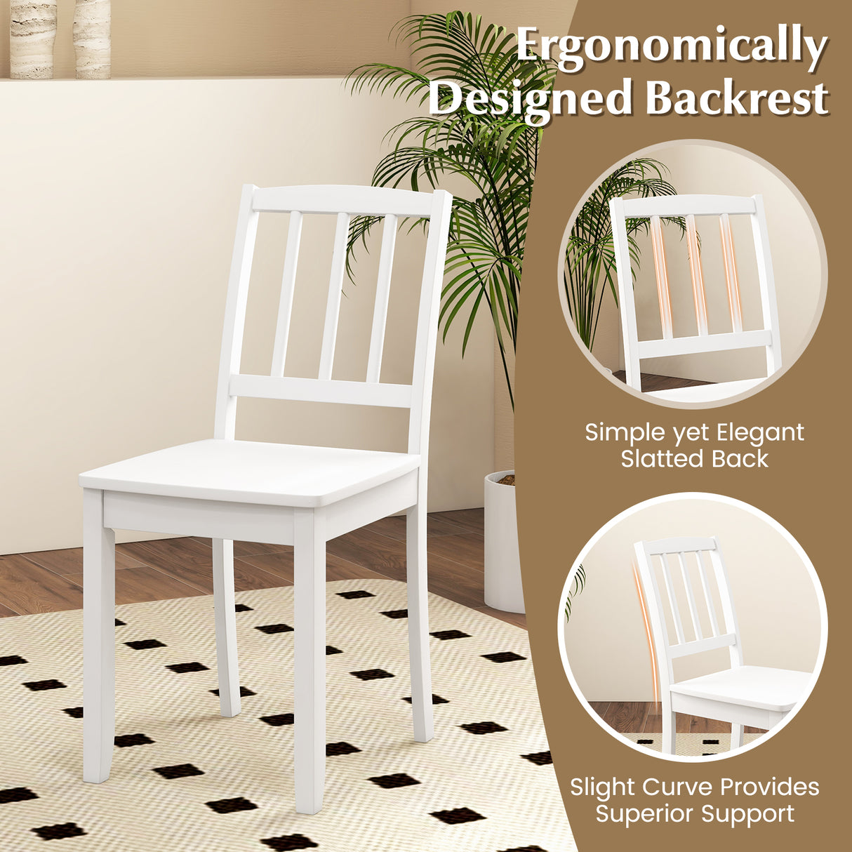 Wood Dining Chair Set of 2 with Rubber Wood Legs-White