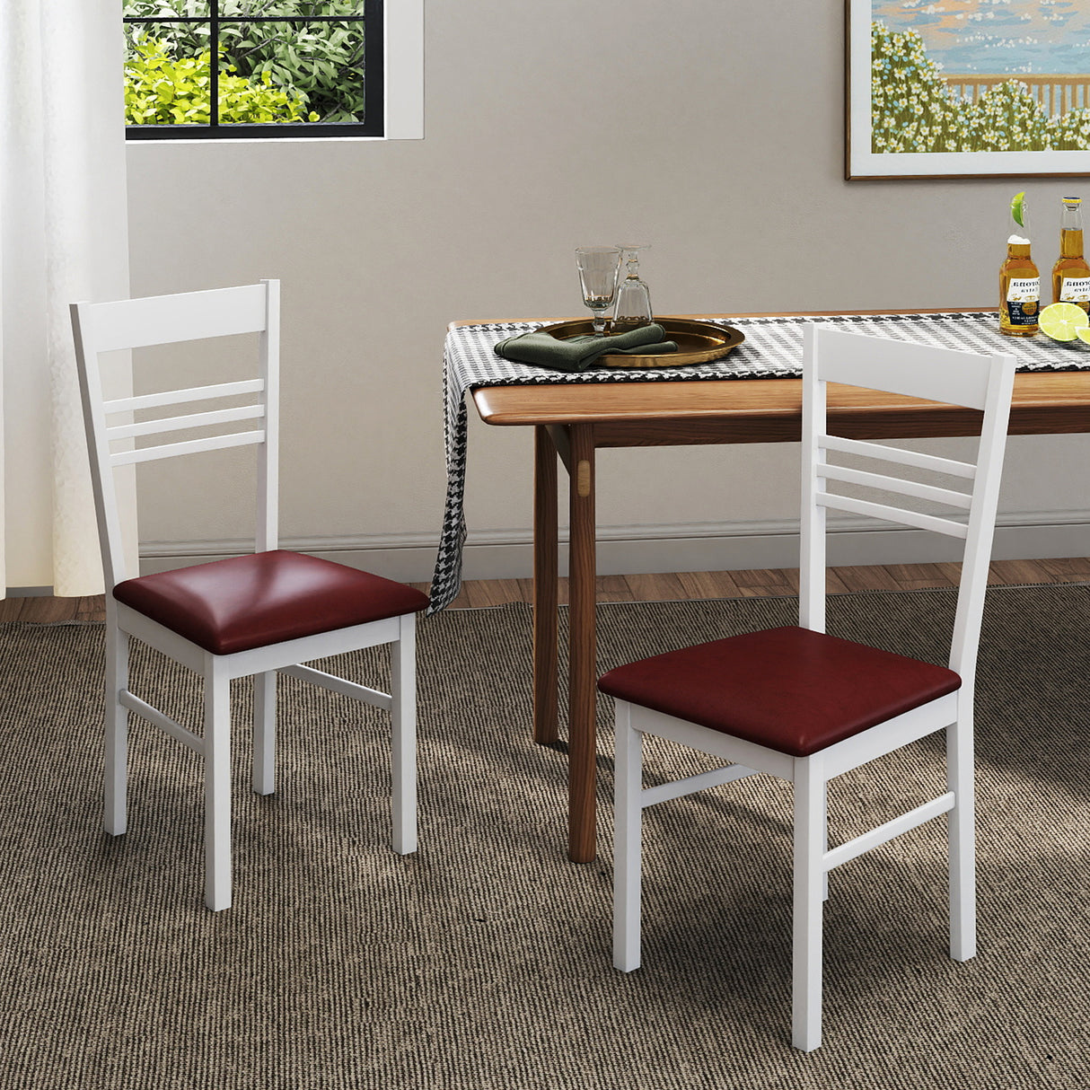 Wood Dining Chairs Set of 4 with Rubber Wood Frame-White