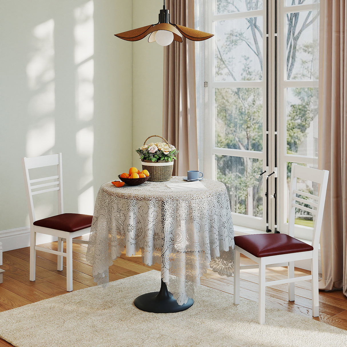 Wood Dining Chairs Set of 4 with Rubber Wood Frame-White