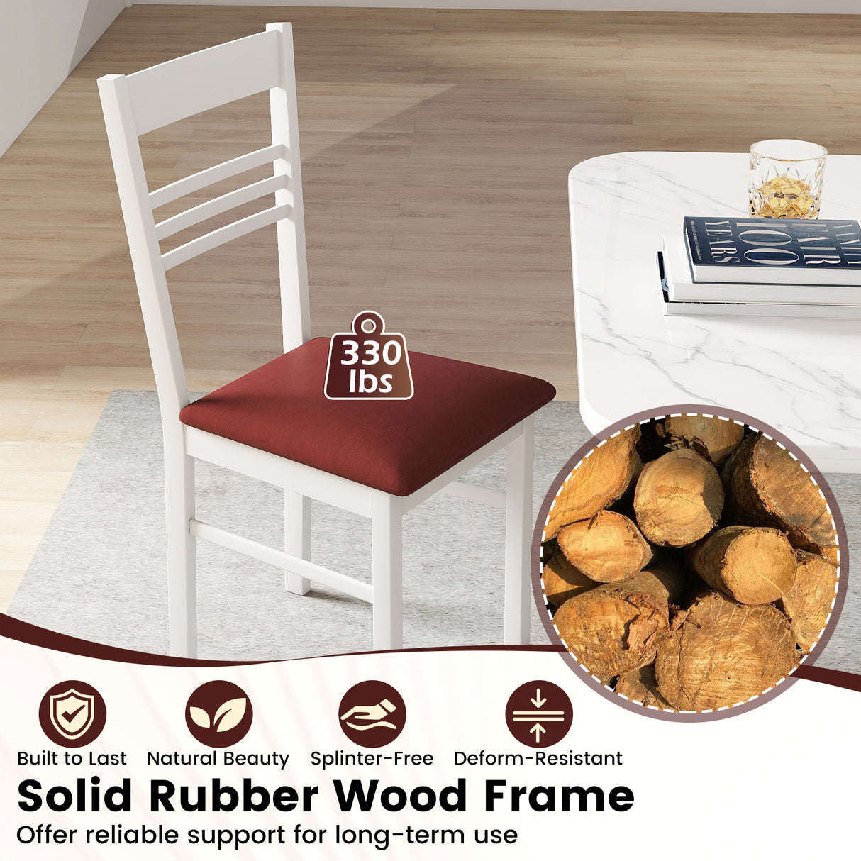 Wood Dining Chairs Set of 4 with Rubber Wood Frame-White