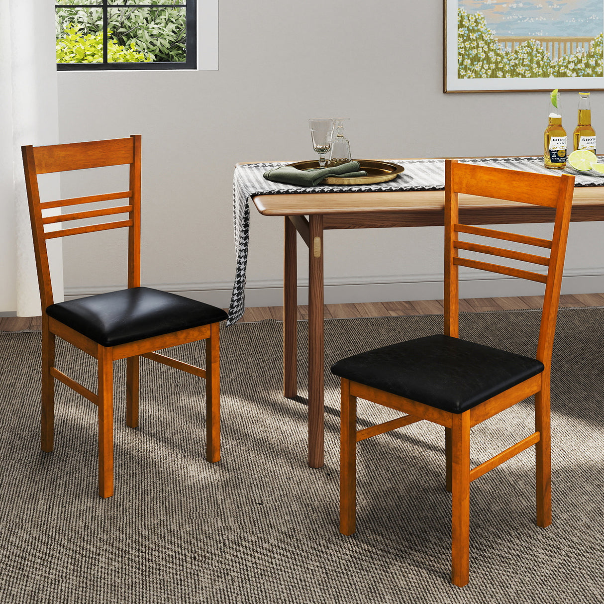 Wood Dining Chairs Set of 4 with Rubber Wood Frame-Walnut
