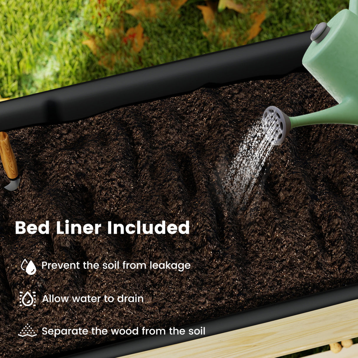 Wood Elevated Planter Bed with Lockable Wheels Shelf and Liner