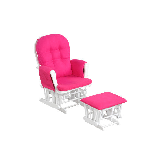 Wood Glider and Ottoman Set with Padded Armrests and Detachable Cushion-Heart Pink