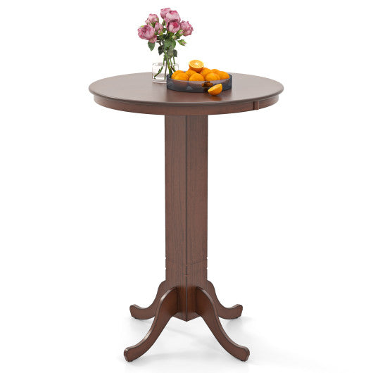 Wood Pub Round Dining Table with Pedestal Base