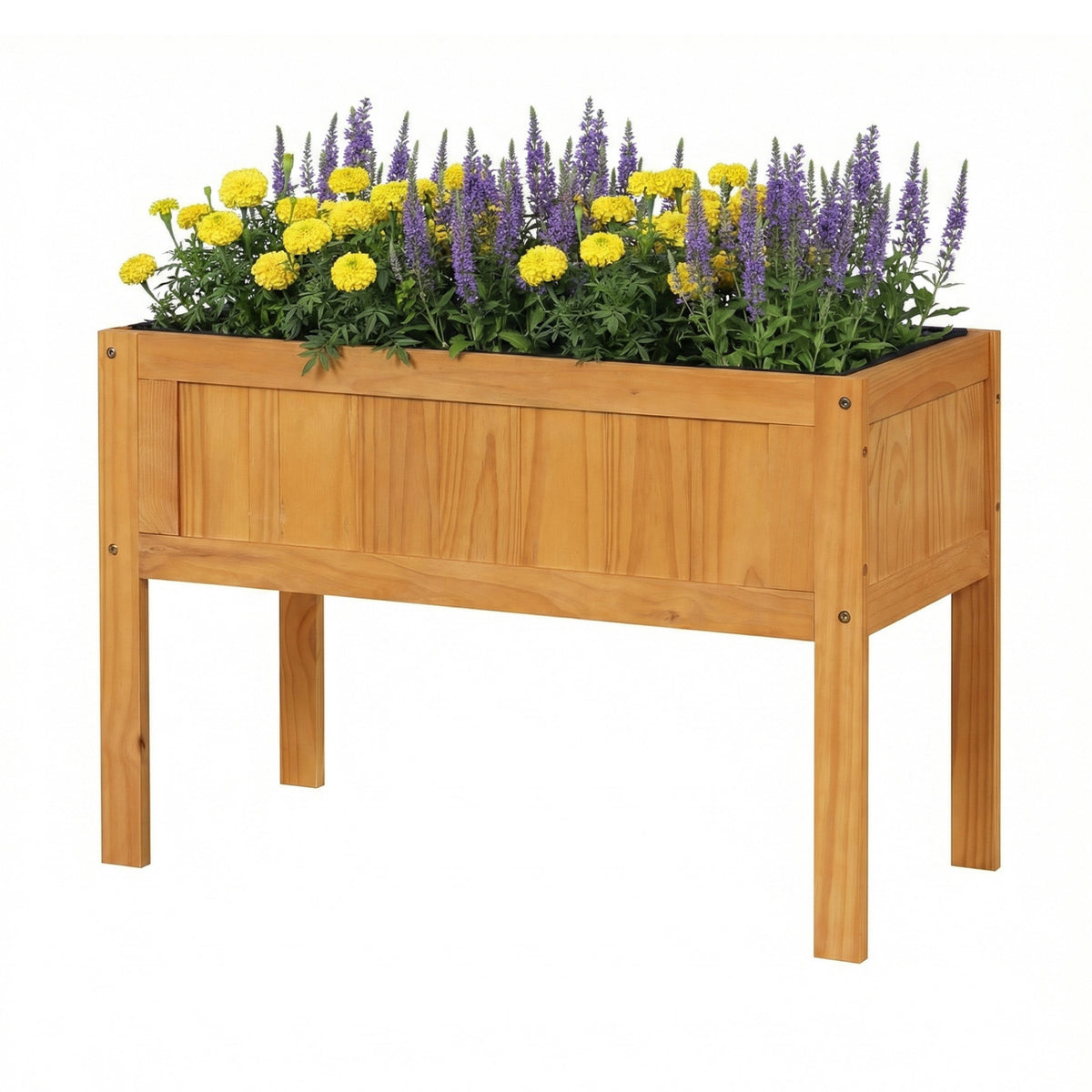 Wood Raised Garden Bed Elevated Planter Box with Bed Liner and Drainage Holes for Vegetables Flowers Herbs-Orange