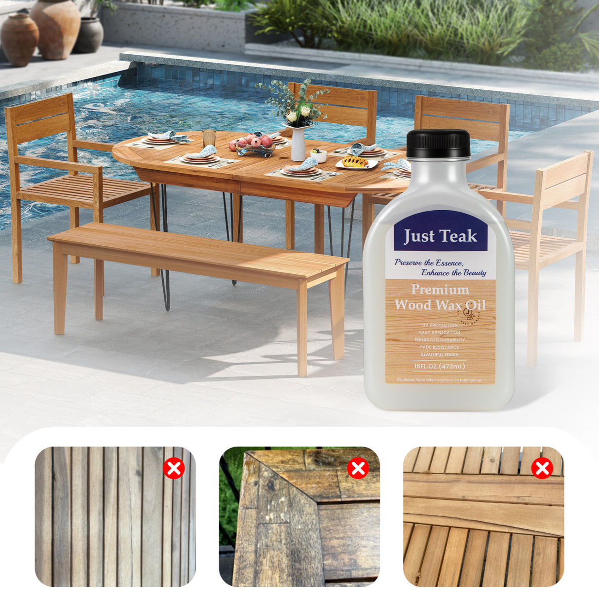 16 oz Wood Oil Cleaner and Brightener for Outdoor and Indoor Furniture Set of 2