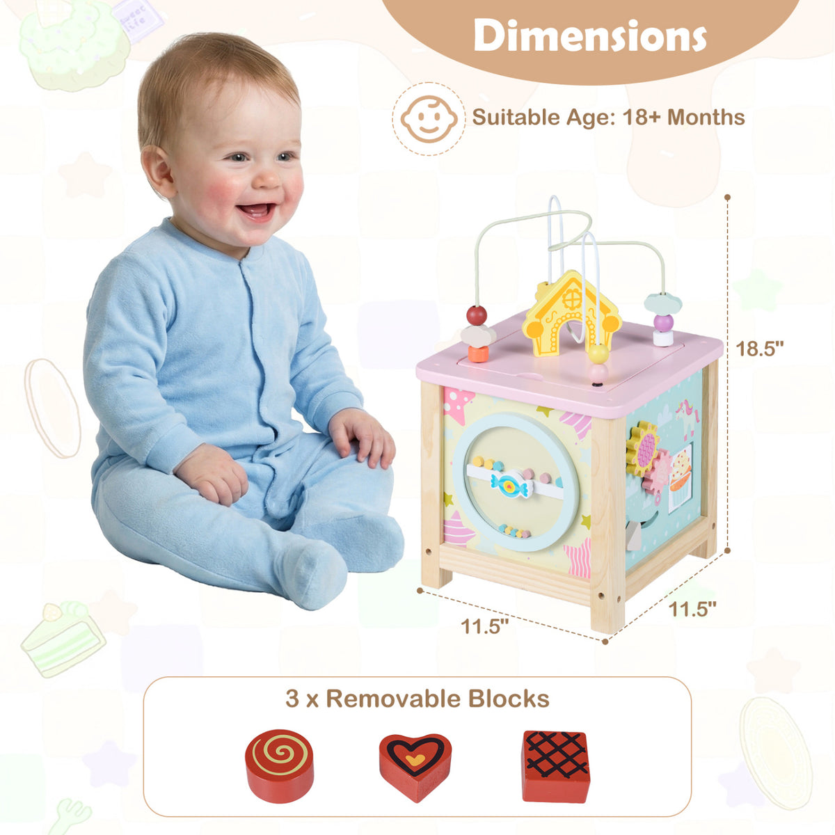 Wooden Activity Cube with Montessori Sensory Toys for 18+ Months Toddlers