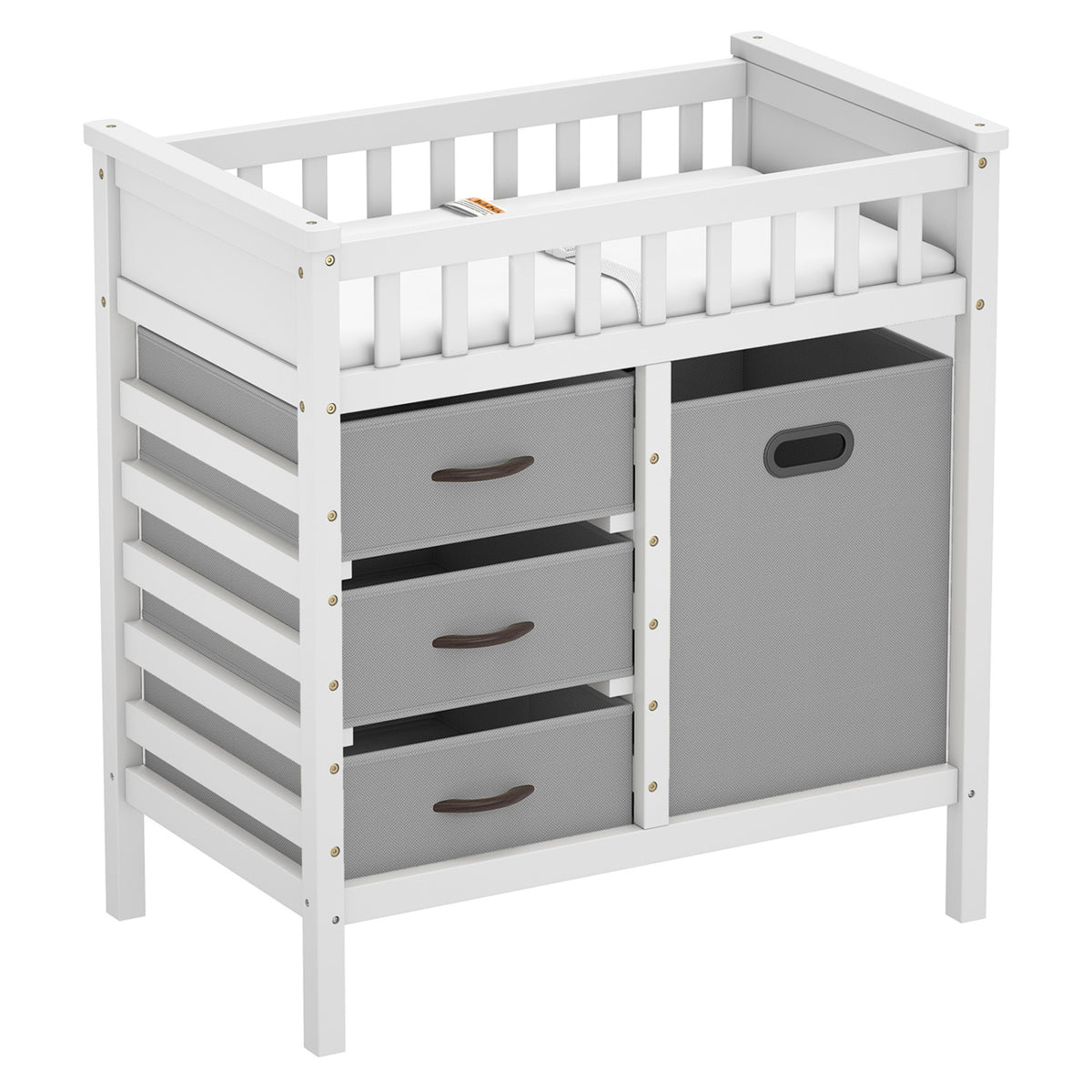 Wooden Baby Changing Table Diaper Changing Station with 3 Fabric Storage Drawers-Grey