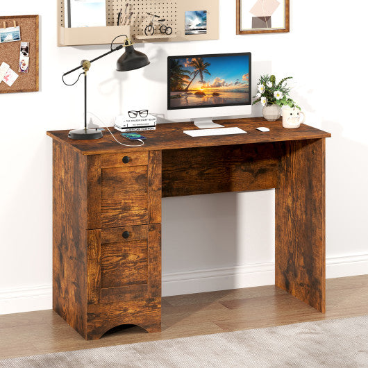 Wooden Computer Desk Workstation with 3 Drawers for Home and Office-Rustic Brown