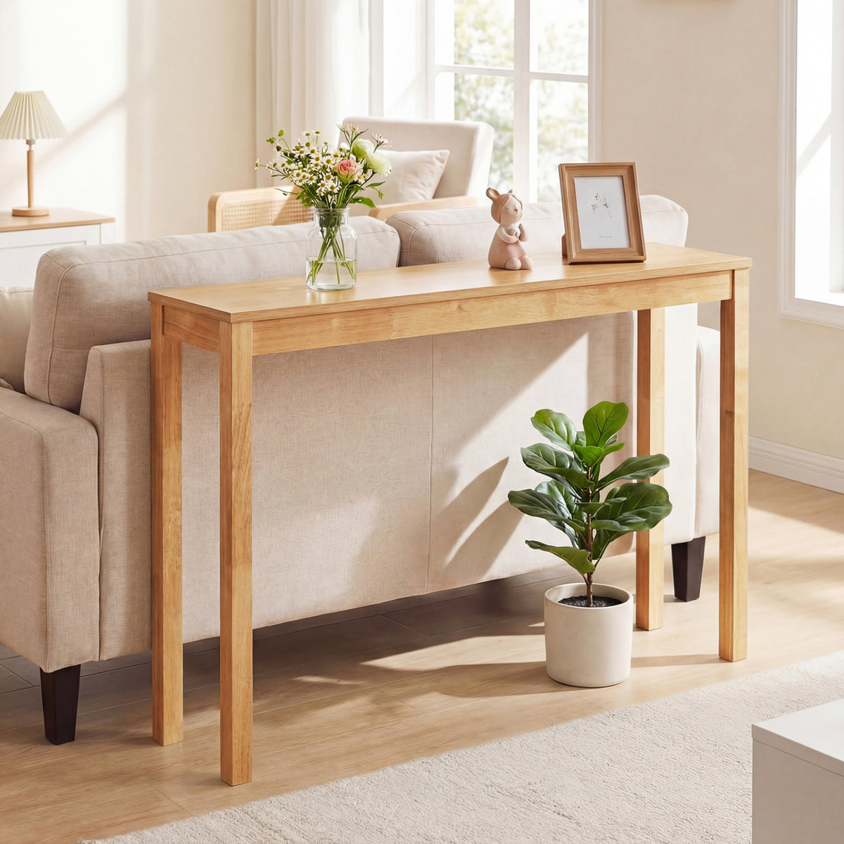 Wooden Console Table Modern Farmhouse Sofa Table with Thickened Top-Natural