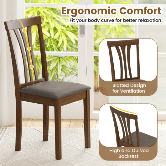 Wooden Dining Chairs Set of 2 with Linen Fabric Upholstered and Rubber Wood Frame-Brown