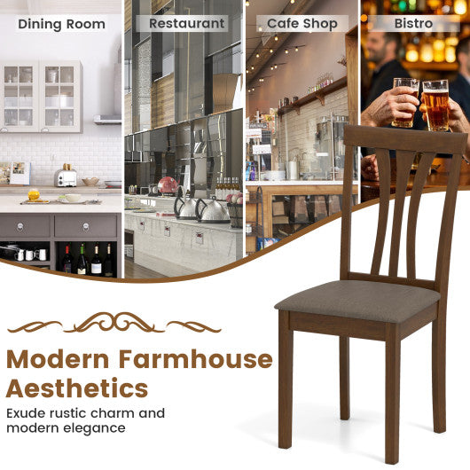 Wooden Dining Chair Set of 2 with PU Leather Upholstered and Rubber Wood Frame-Brown