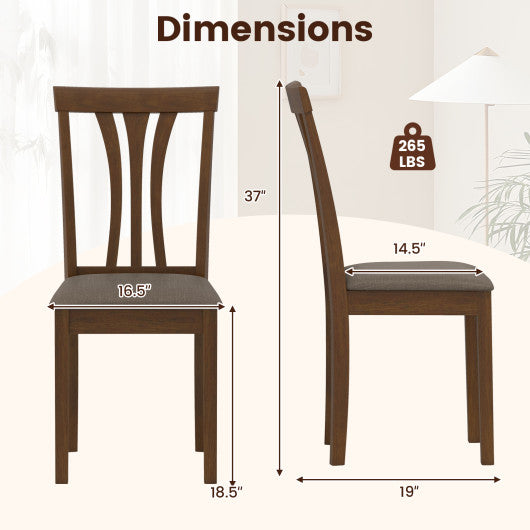 Wooden Dining Chairs Set of 2 with Linen Fabric Upholstered and Rubber Wood Frame-Brown