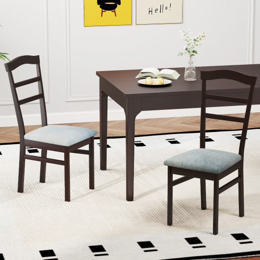 Wooden Dining Chair Set of 2 Linen Fabric Upholstered Kitchen Chairs Farmhouse Side Accent Chairs