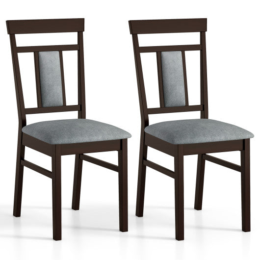 Wooden Dining Chair Set of 2 Linen Fabric Upholstered Kitchen Chairs with Rubber Wood Frame