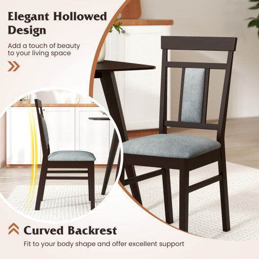 Wooden Dining Chair Set of 2 Linen Fabric Upholstered Kitchen Chairs with Rubber Wood Frame
