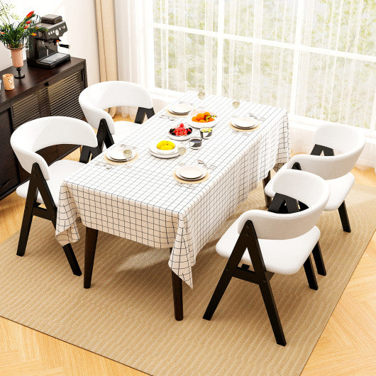 Wooden Dining Chair Set of 2 Mid-Century Modern Sherpa Upholstered Kitchen Dining Room Chairs-Black