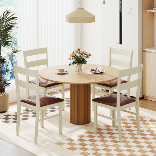 Wooden Dining Chair Set of 2 PU Leather Upholstered Kitchen Armless Chairs-White