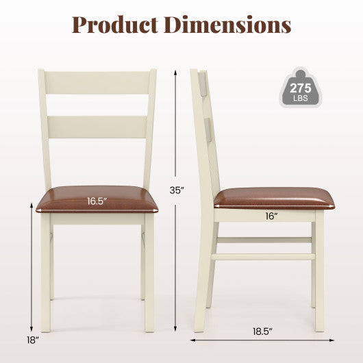 Wooden Dining Chair Set of 2 PU Leather Upholstered Kitchen Armless Chairs-White