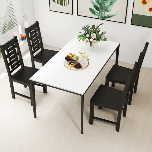 Wooden Dining Chair Set of 2 Solid Rubber Wood Kitchen Chairs-Black
