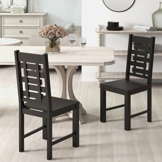 Wooden Dining Chair Set of 2 Solid Rubber Wood Kitchen Chairs-Black