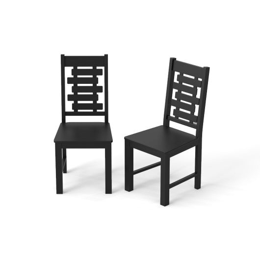 Wooden Dining Chair Set of 2 Solid Rubber Wood Kitchen Chairs-Black