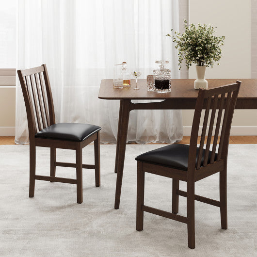 Wooden Dining Chair Set of 2 with Rubber Wood Frame and Padded Seat-Brown