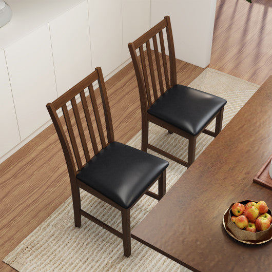 Wooden Dining Chair Set of 2 with Rubber Wood Frame and Padded Seat-Brown