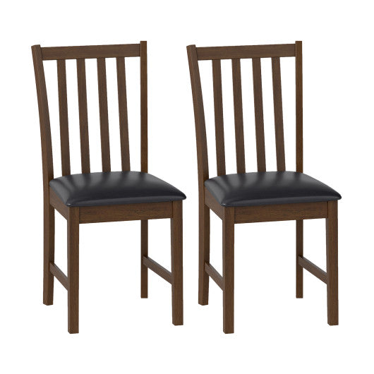 Wooden Dining Chair Set of 2 with Rubber Wood Frame and Padded Seat-Brown