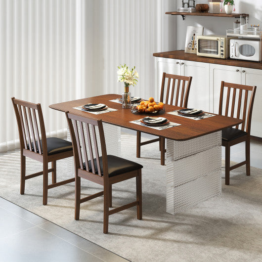 Wooden Dining Chair Set of 2 with Rubber Wood Frame and Padded Seat-Brown