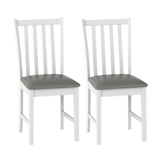 Wooden Dining Chair Set of 2 with Rubber Wood Frame and Padded Seat-White