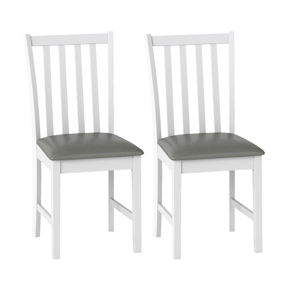 Wooden Dining Chair Set of 2 with Rubber Wood Frame and Padded Seat-White