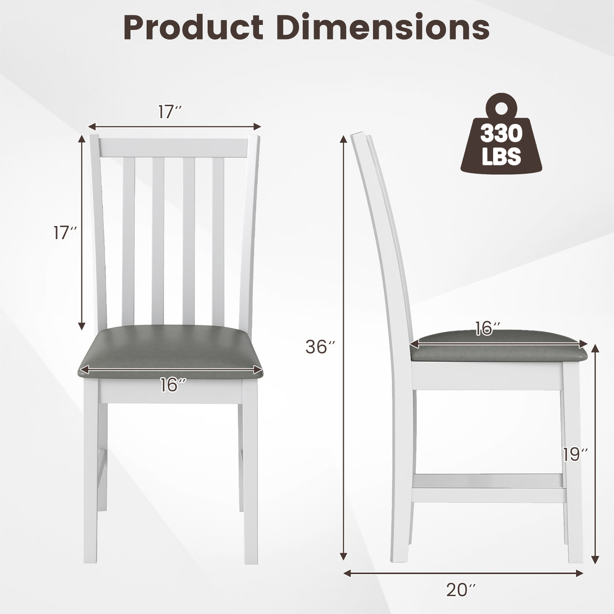 Wooden Dining Chair Set of 2 with Rubber Wood Frame and Padded Seat-White