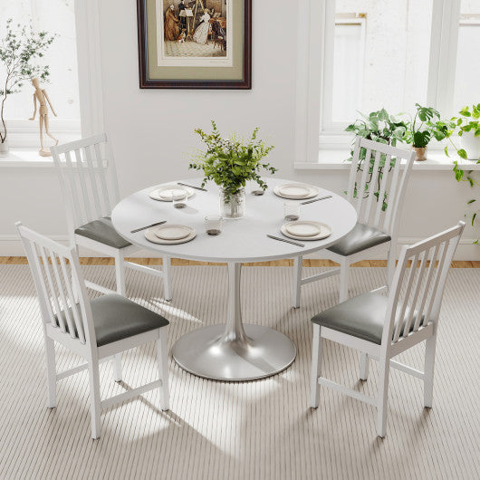 Wooden Dining Chair Set of 2 with Rubber Wood Frame and Padded Seat-White