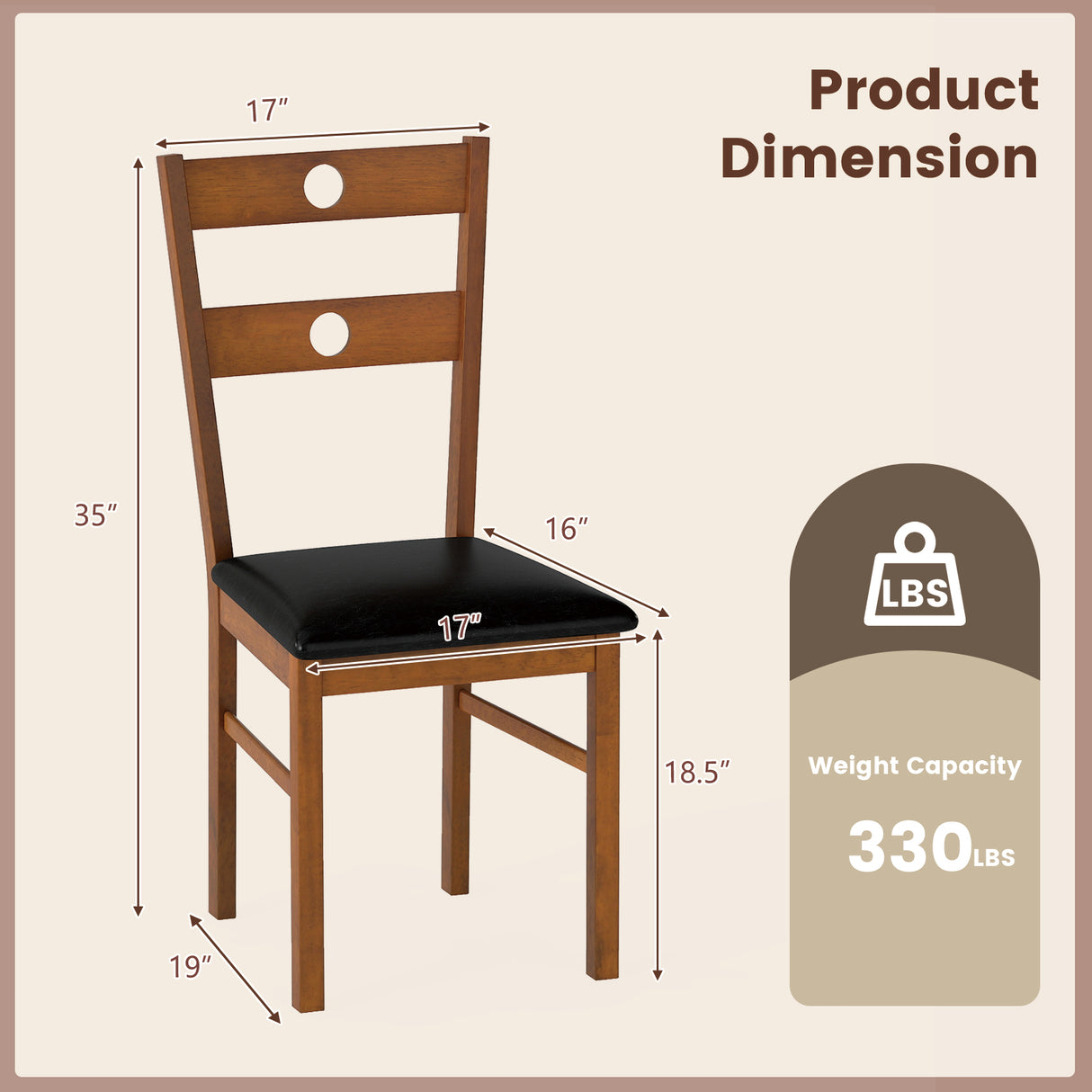 Wooden Dining Chairs Set of 2 Armless Kitchen Chairs with Hollowed Backrest-brown