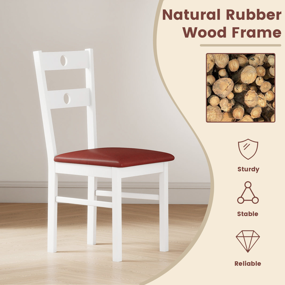 Wooden Dining Chairs Set of 4 Armless Kitchen Chairs with Hollowed Backrest-White
